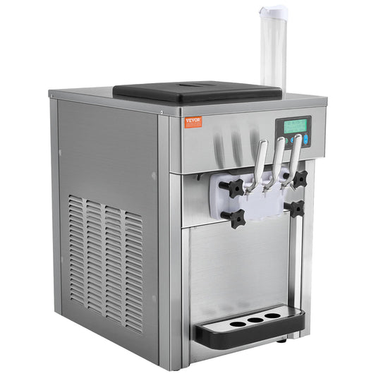 3-Flavor Countertop Soft Serve Ice Cream Maker, 2 X 4L Hopper 2 X 1.8L Cylinder, LCD Panel Auto Clean Pre-cooling